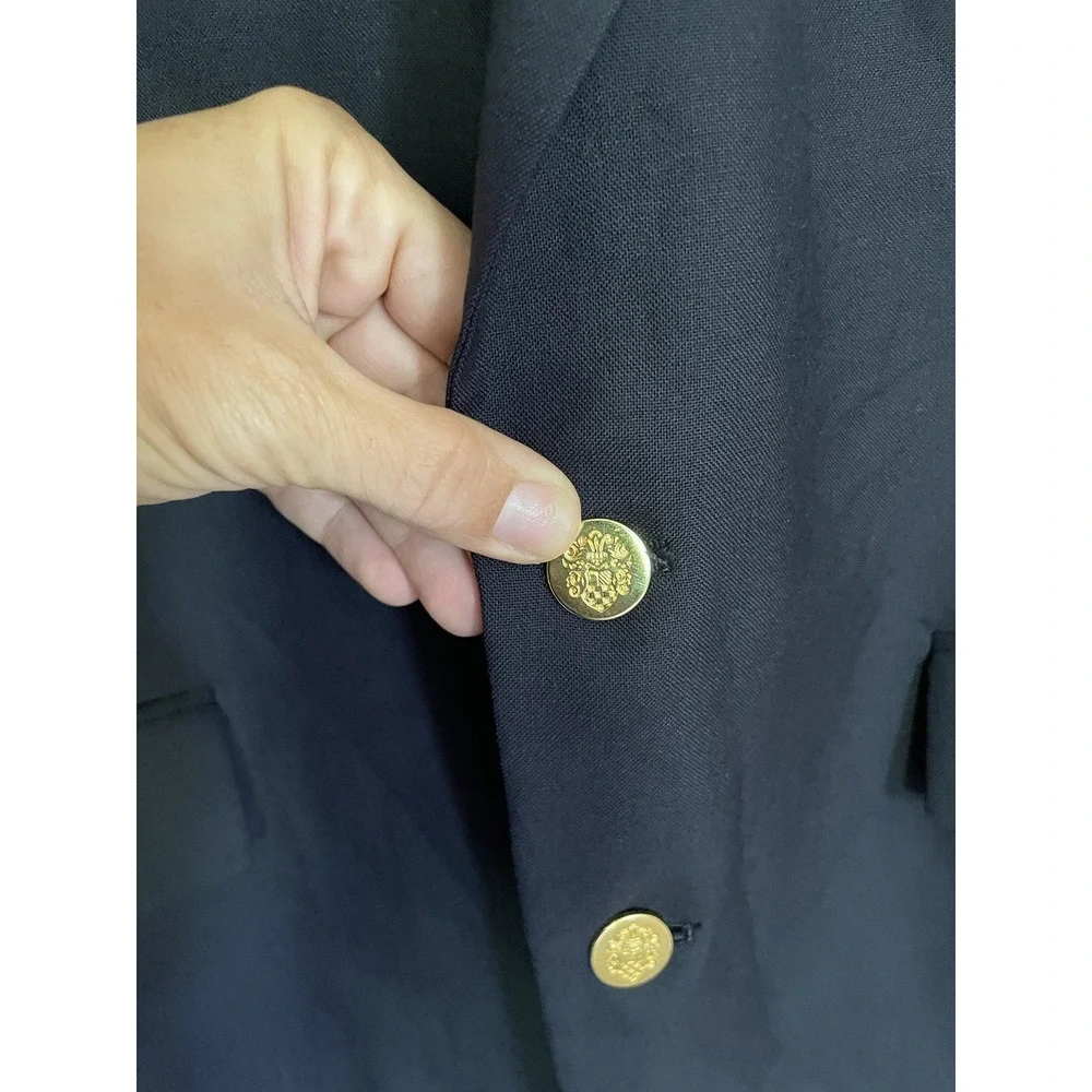 VTG Botany 500 Navy Blue Wool Blend Double Breasted Gold Button Blazer 42R